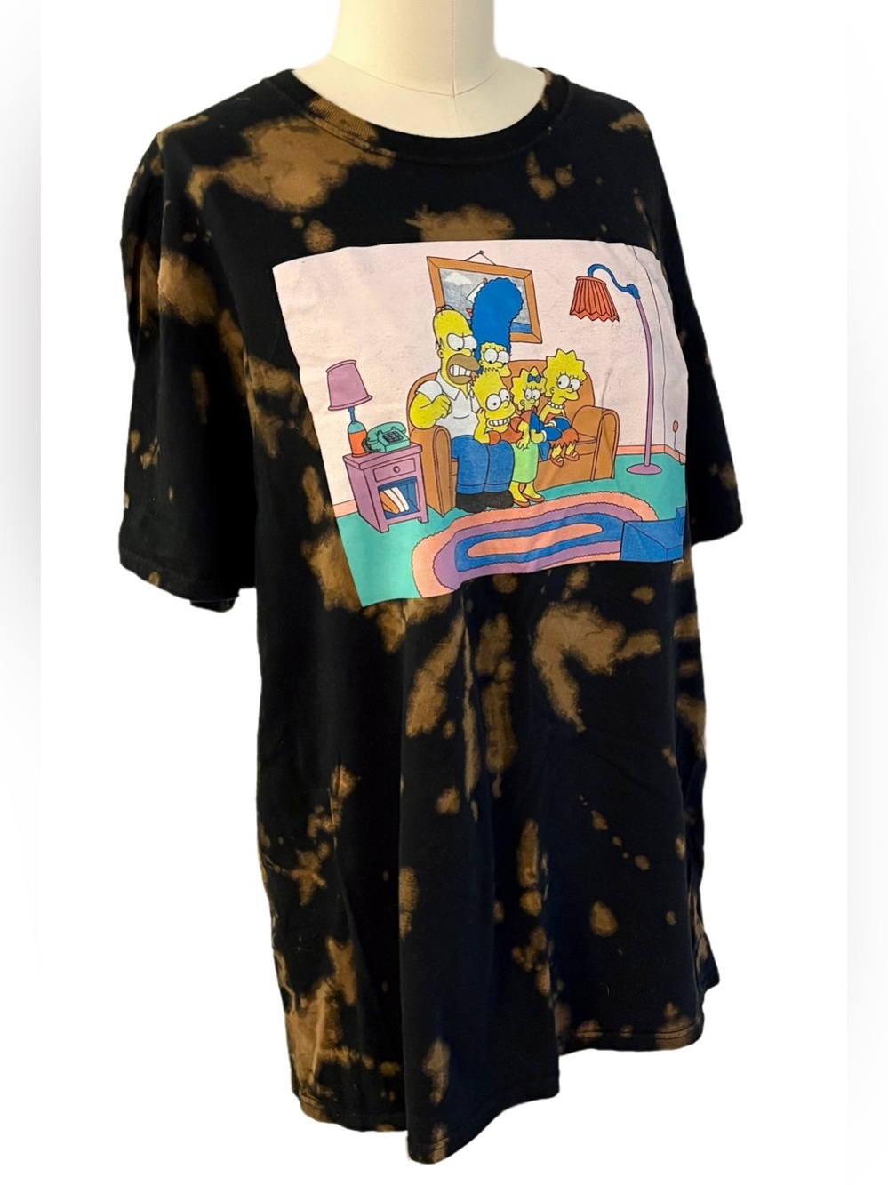 The Simpsons Graphic Bleach Tie Dyed Tee Shirt Black